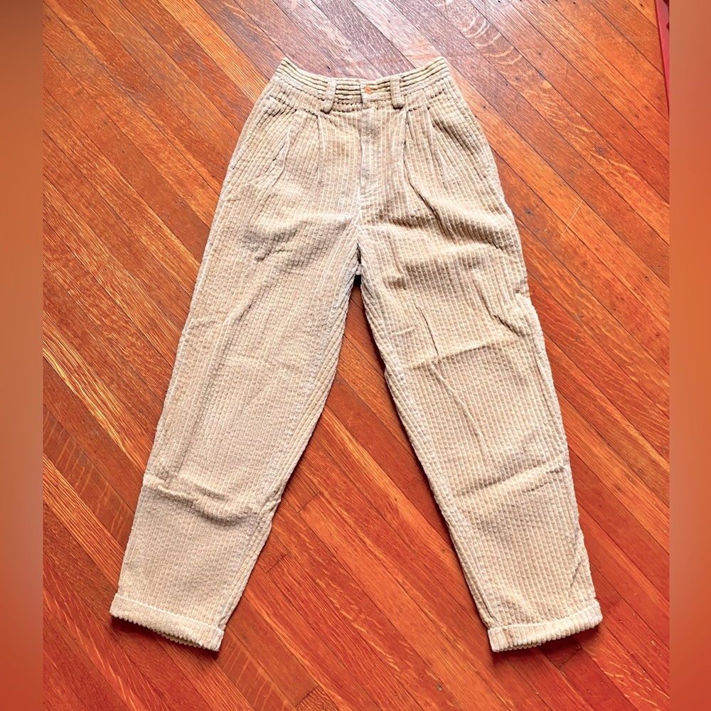Vintage Eddie Bauer cream colored, high waisted, wide wale corduroy pants